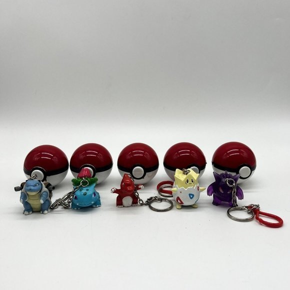 Basic Fun Pokemon Pokeball Keychain Pikachu Squirtle Blastoise Snorlax Lot‎ Of 6 - Picture 1 of 5